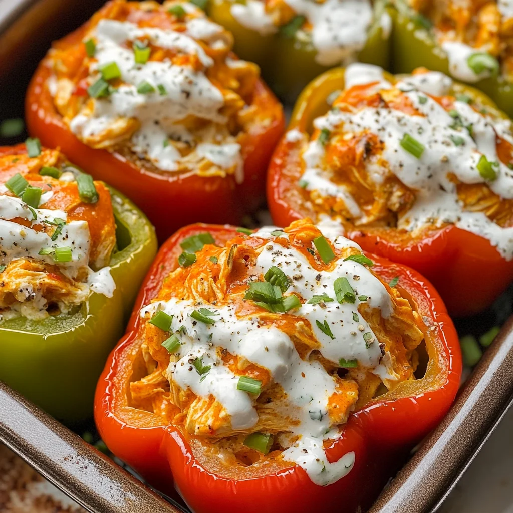 Buffalo Chicken Stuffed Peppers - Dairy Free & Low Carb