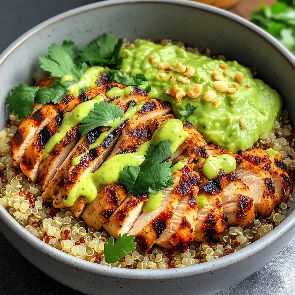Grilled Chicken Quinoa Bowls with Avocado Sauce Delight!