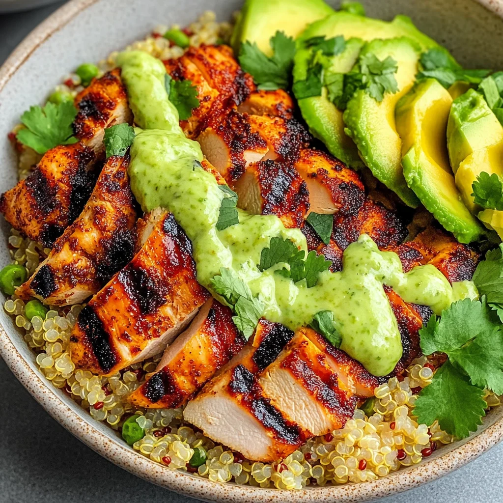 Grilled Chicken Quinoa Bowls With Avocado Sauce Delight 