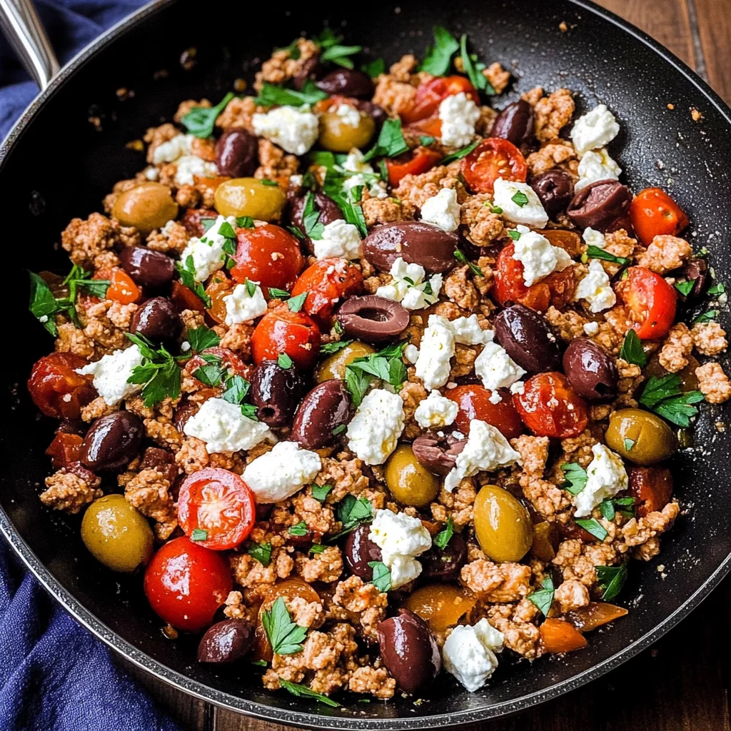 Mediterranean Keto Ground Chicken Skillet with Olives and Feta