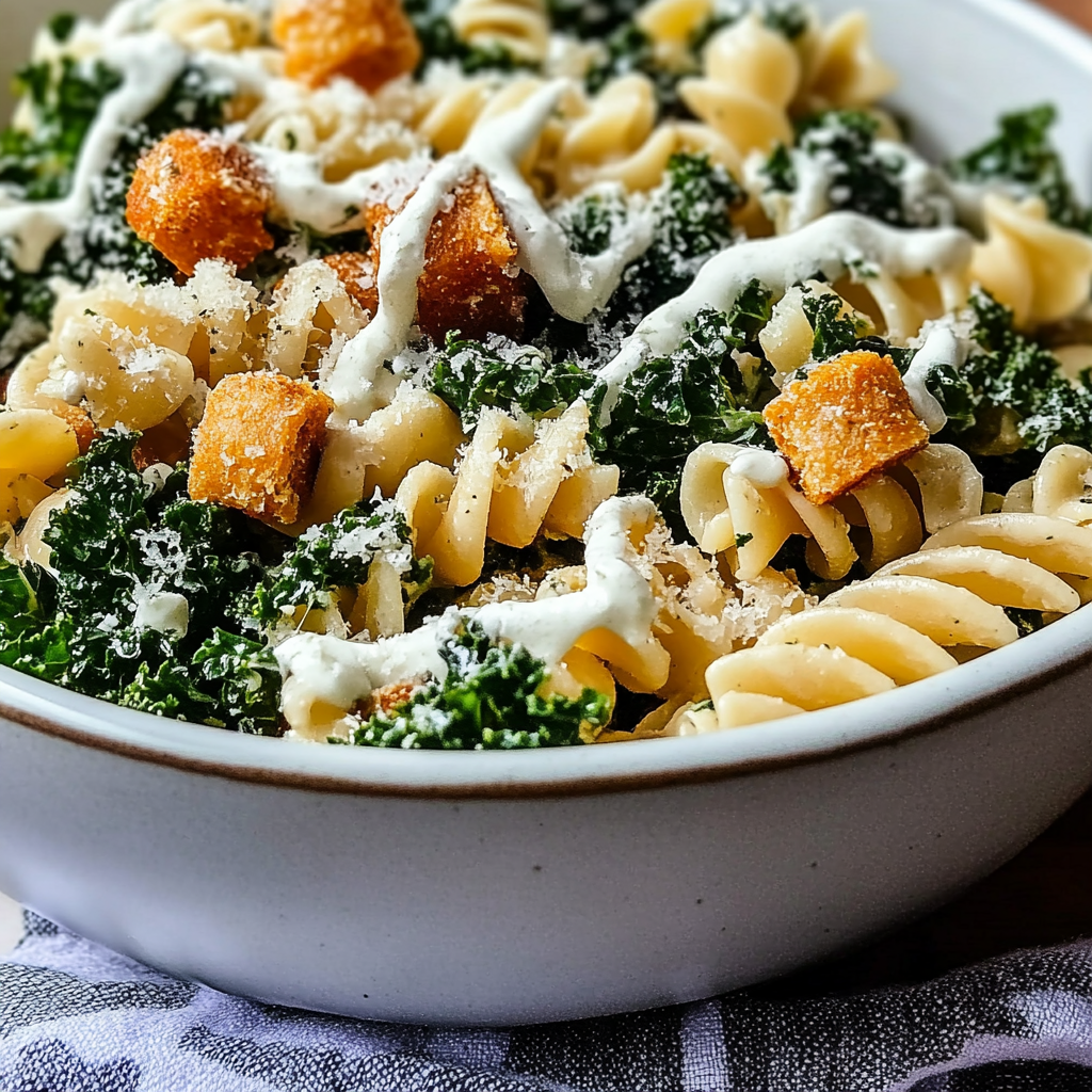 Kale Caesar Pasta Salad
