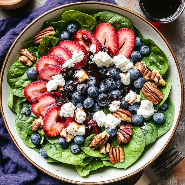 Berry Spinach Salad with Pecans, Feta, and Balsamic Glaze