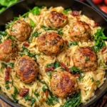 Tuscan Chicken Meatballs and Orzo
