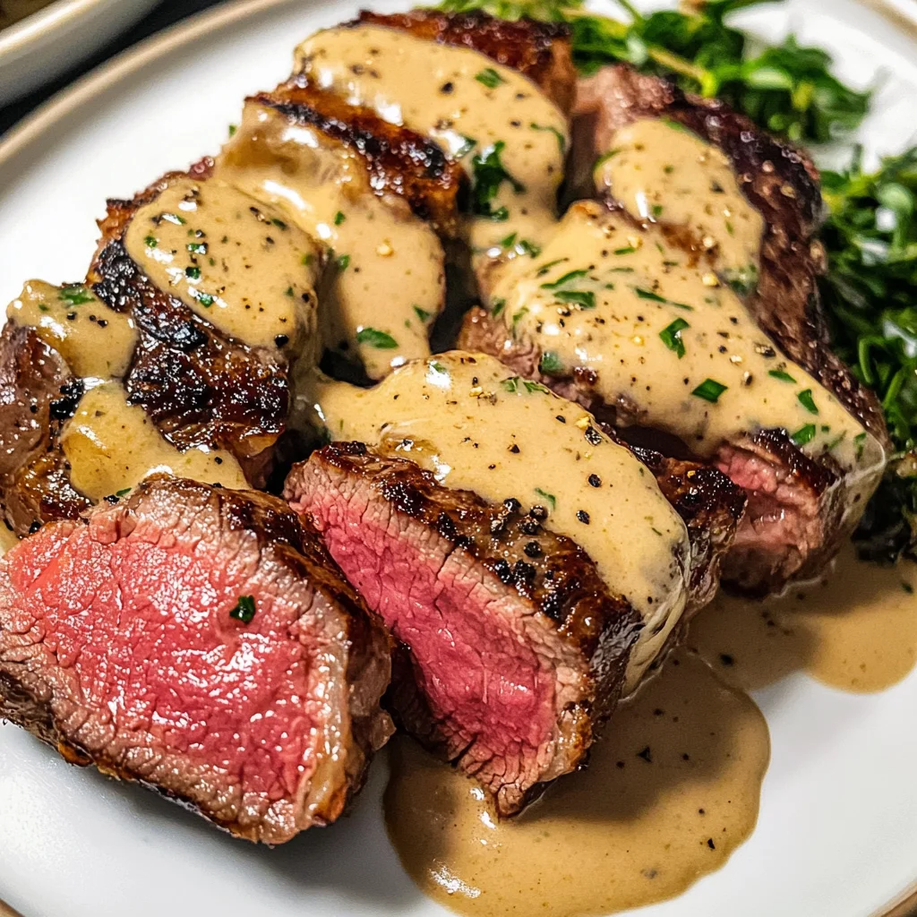 French Seared Steak with Cognac Cream Sauce