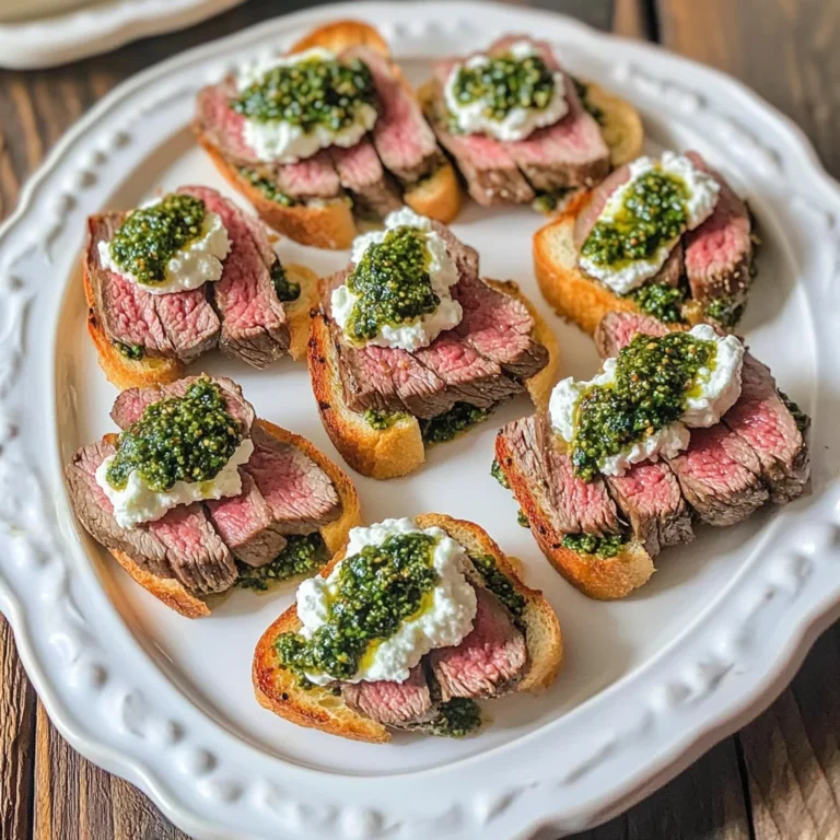 Beef Tenderloin Crostini with Whipped Goat Cheese and Pesto