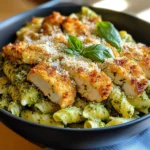 Pesto Pasta with Crispy Parmesan Chicken