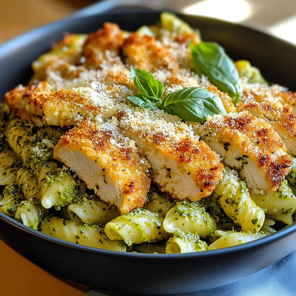 Pesto Pasta with Crispy Parmesan Chicken