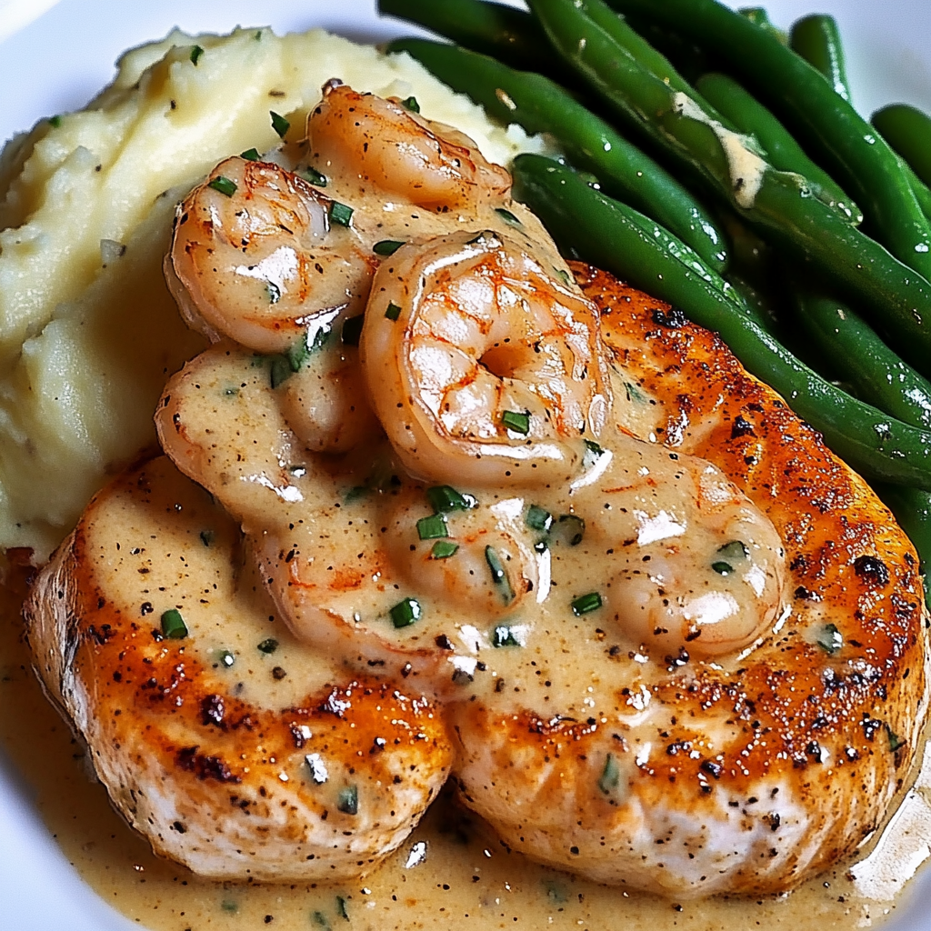 Cajun Shrimp and Salmon with Garlic Cream Sauce, Mashed Potatoes, and Green Beans: A Flavor-Packed Dinner to Impress