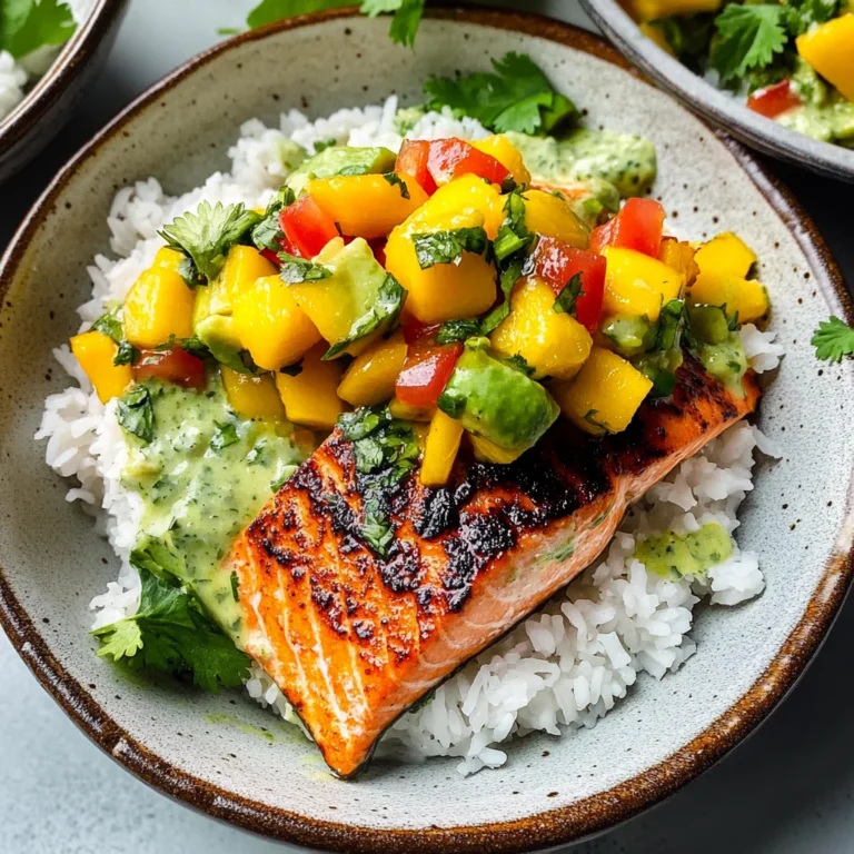 BBQ Salmon Bowls with Mango Avocado Salsa