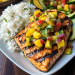 Grilled Salmon with Mango Salsa and Coconut Rice