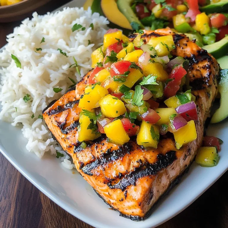 Grilled Salmon with Mango Salsa and Coconut Rice