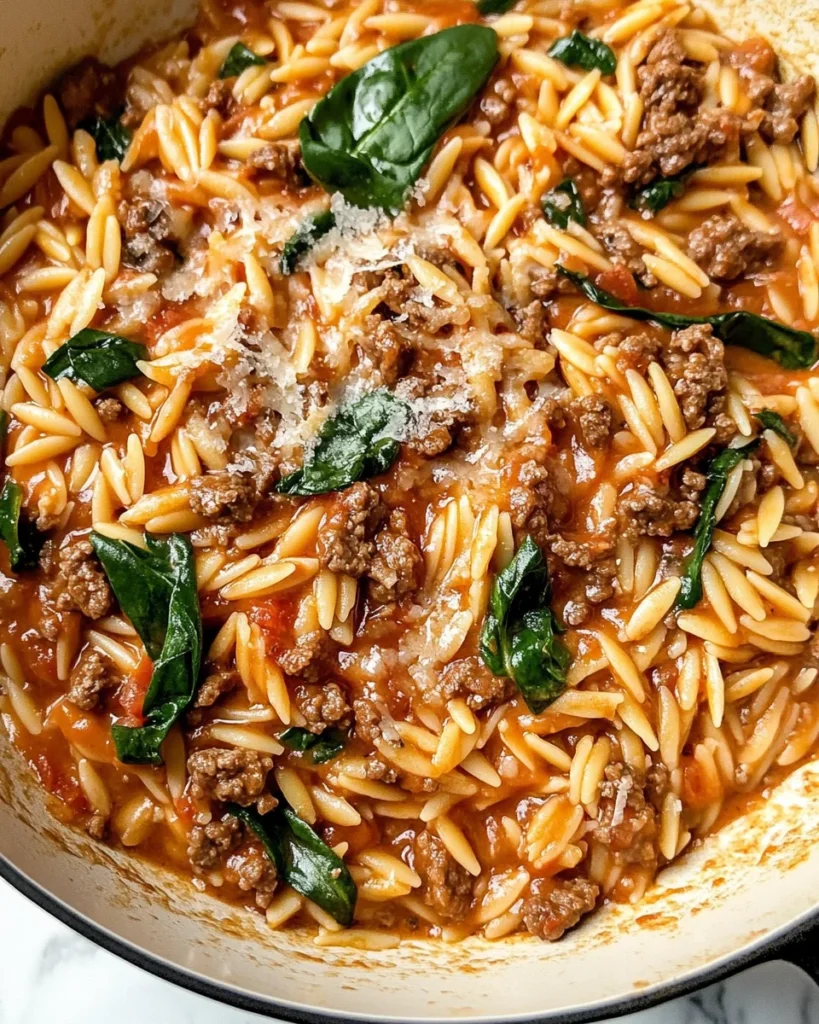 Hearty Ground Beef Orzo with Tomato Cream Sauce