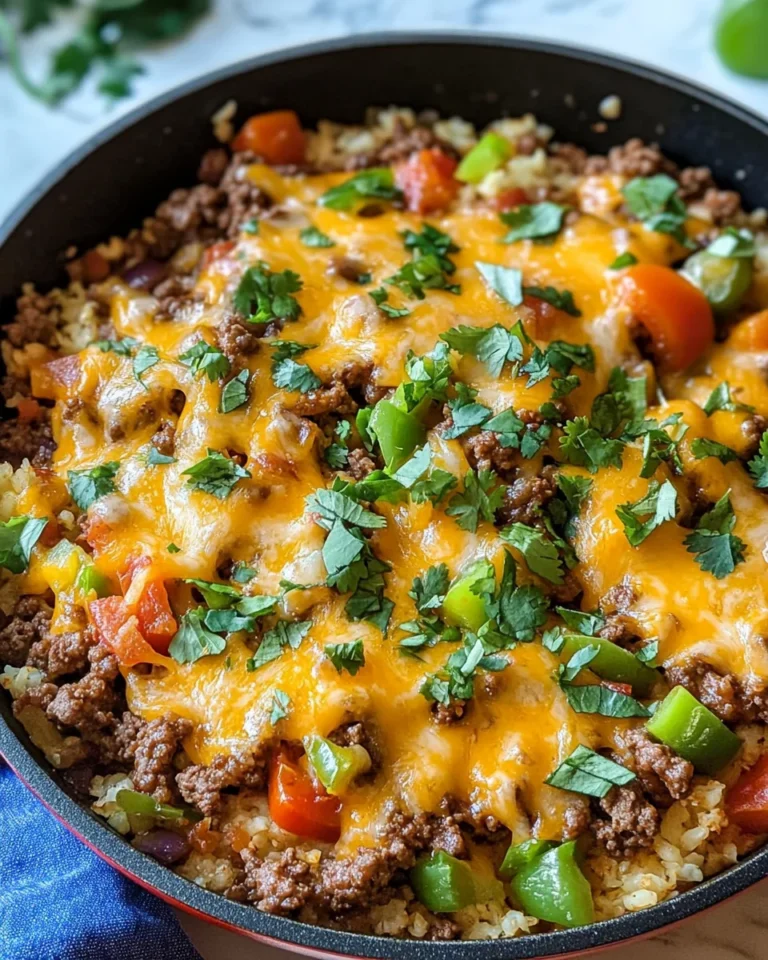 Cheesy Taco Ground Beef & Cauliflower Rice Skillet