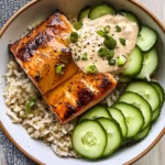 Crunchy Brown Rice Bowls with Salmon and Herbed Tahini