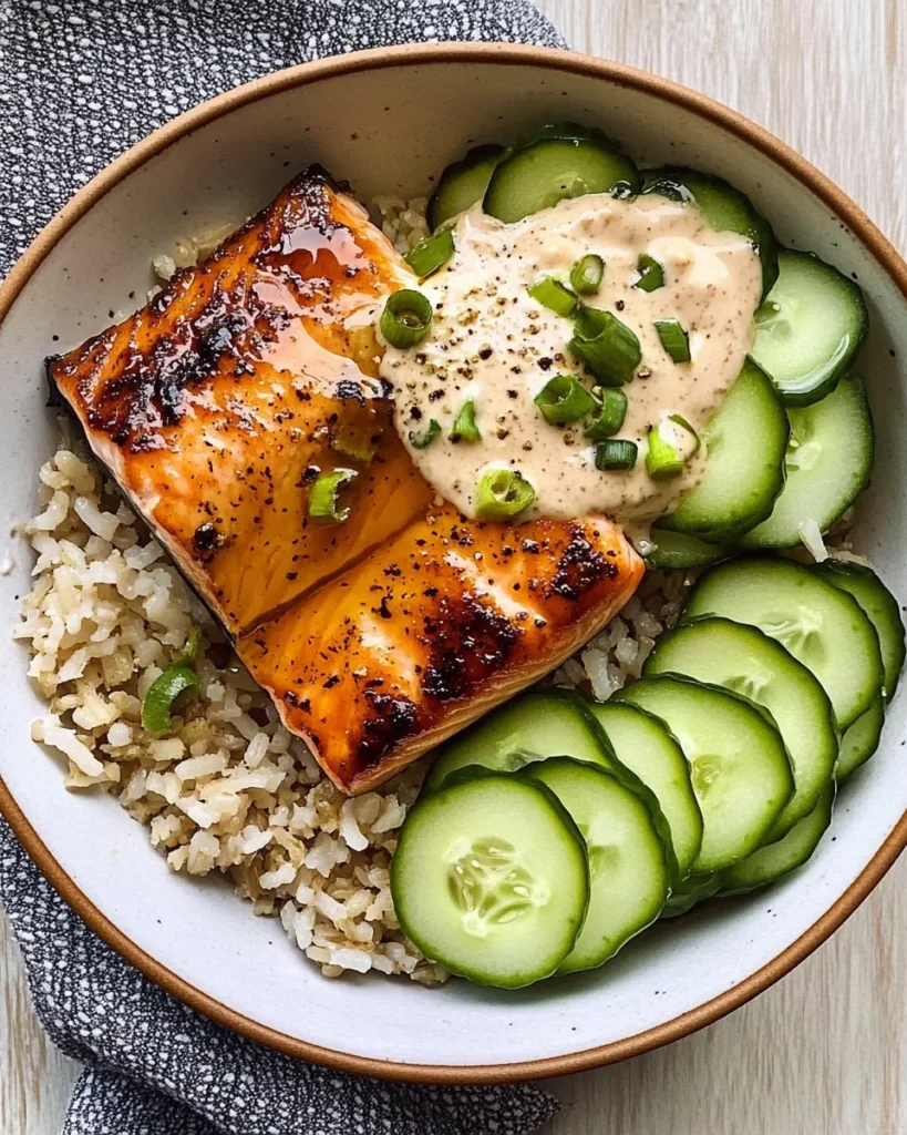 Crunchy Brown Rice Bowls with Salmon and Herbed Tahini