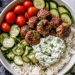 Greek Meatball Bowl with Tzatziki, Rice & Fresh Veggies