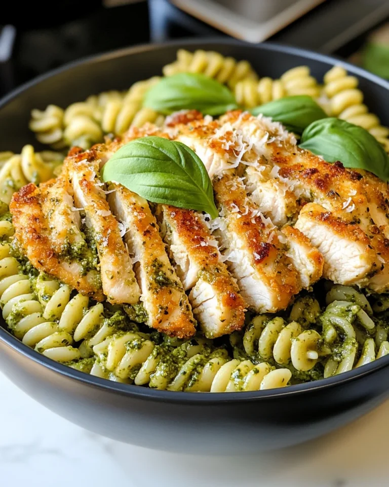 Pesto Pasta with Crispy Parmesan Chicken