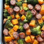 Sheet Pan Sausage and Sweet Potatoes with Honey Garlic Sauce