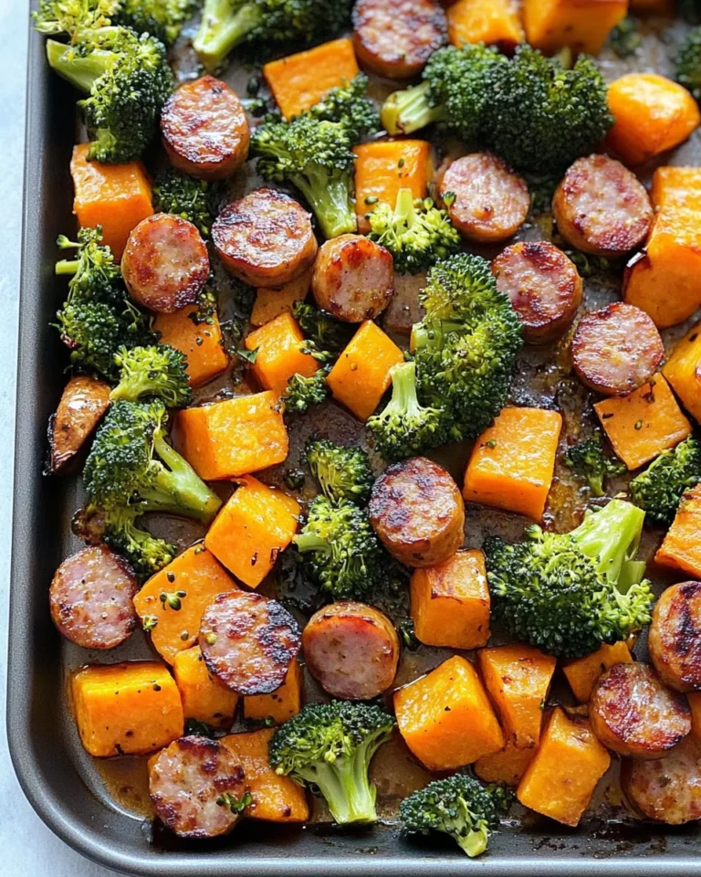 Sheet Pan Sausage and Sweet Potatoes with Honey Garlic Sauce