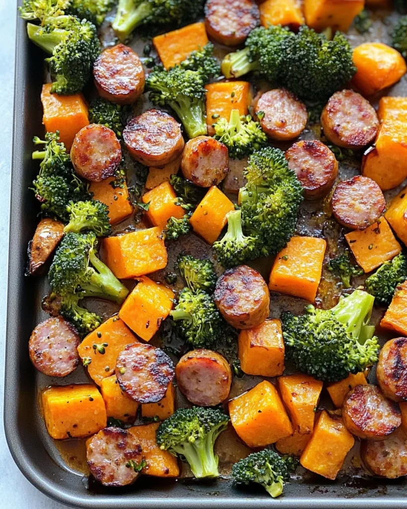 Sheet Pan Sausage and Sweet Potatoes with Honey Garlic Sauce