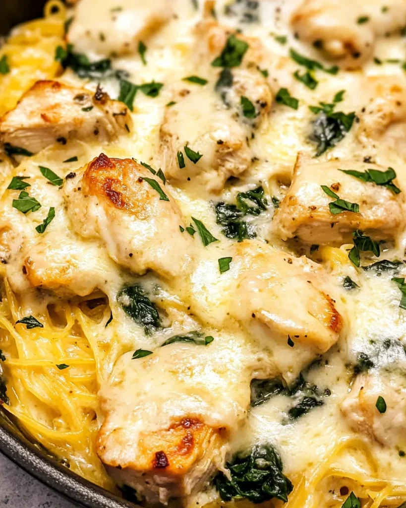 Chicken and Spinach Spaghetti Squash Alfredo