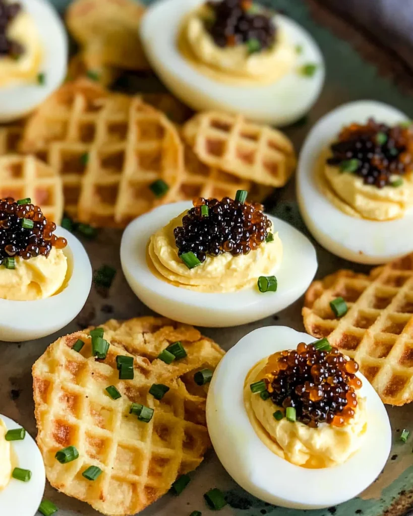 Deviled Eggs with Caviar and Potato Chips