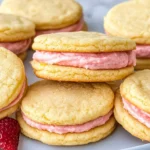 Lemon Sandwich Cookies with Strawberry Frosting