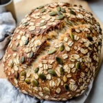 No Knead Seeded Oat Bread