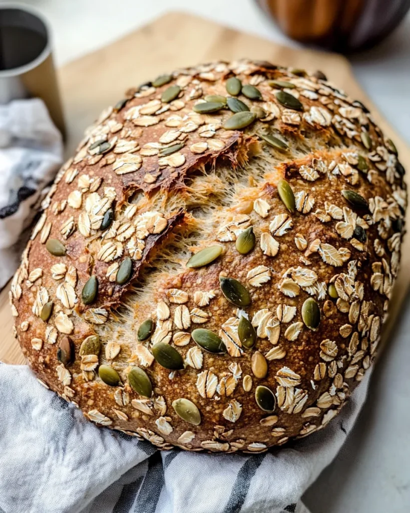 No Knead Seeded Oat Bread