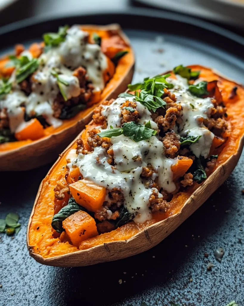 Protein loaded sweet potato boats