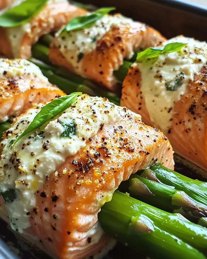 Asparagus & Lemon Basil Ricotta Stuffed Salmon Rolls