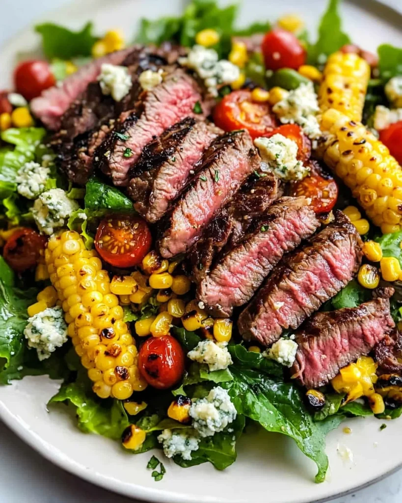 Balsamic Steak Gorgonzola Salad with Grilled Corn