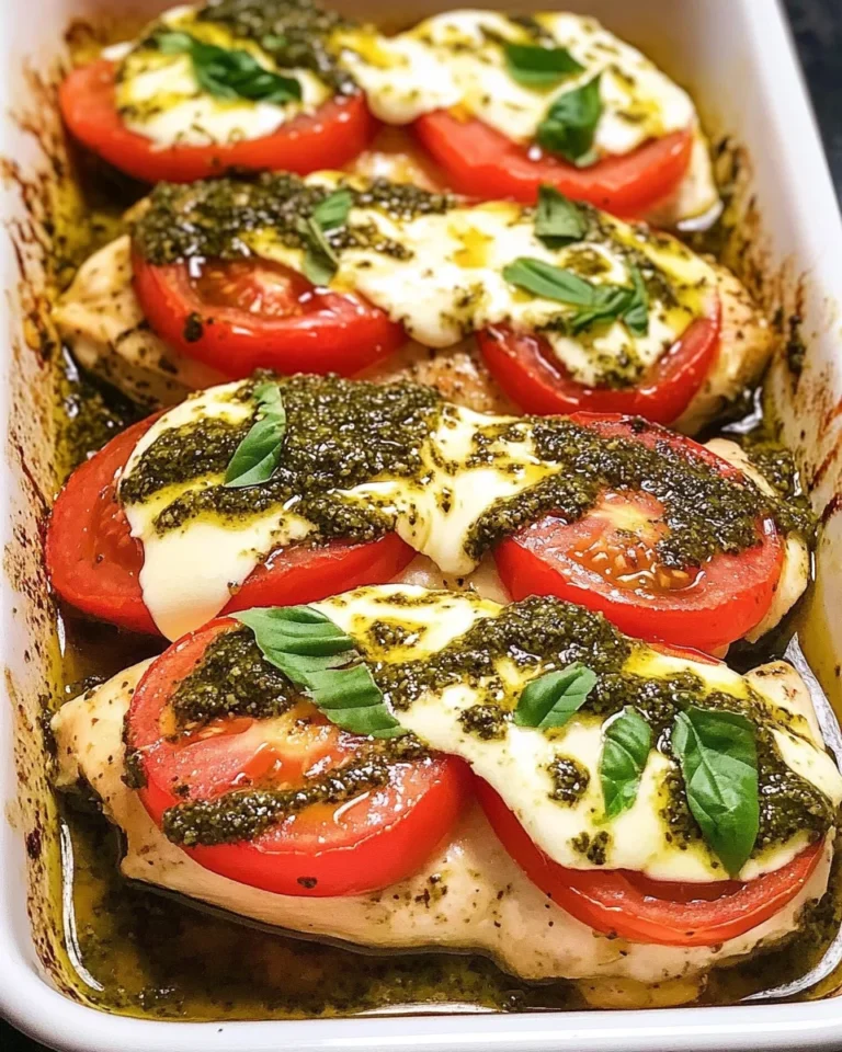 Basil Pesto Tomato Mozzarella Chicken Bake