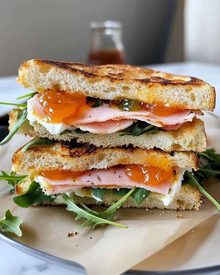 Goat's Cheese and Ham Focaccia Sandwich with Apricot Jam