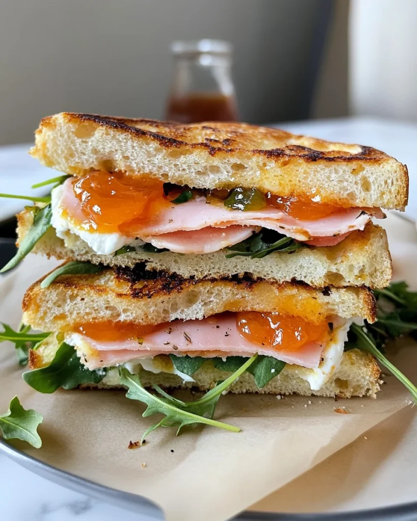 Goat's Cheese and Ham Focaccia Sandwich with Apricot Jam