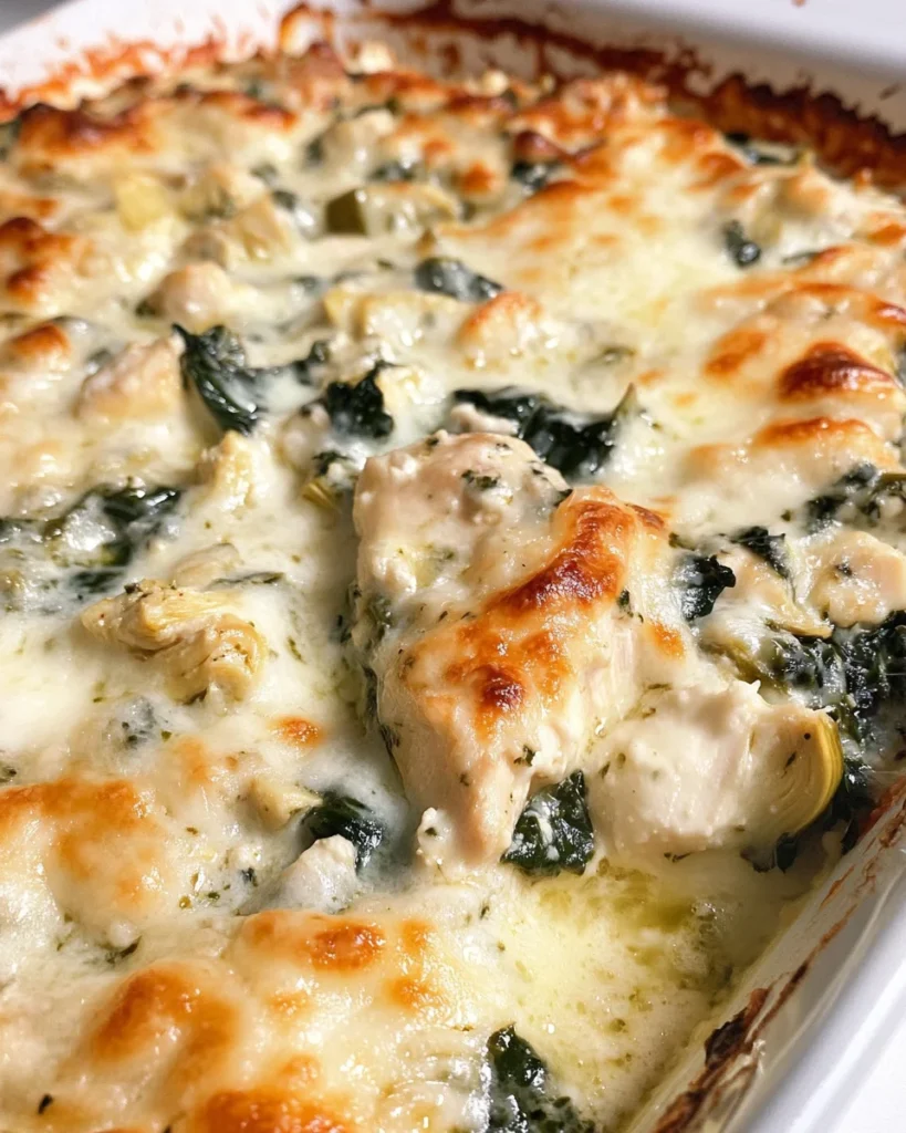 High-Protein Spinach Artichoke Chicken Casserole