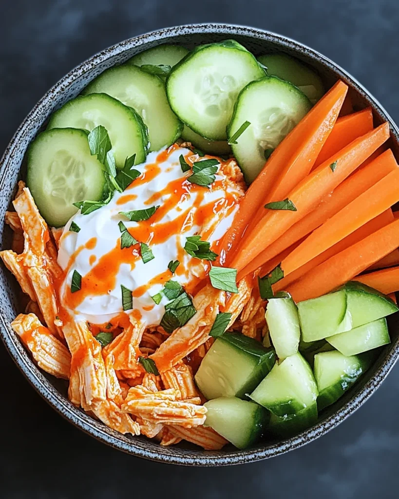 healthy buffalo chicken snack bowl (high protein)