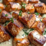 Air Fryer Salmon Bites with Garlic Cream Sauce