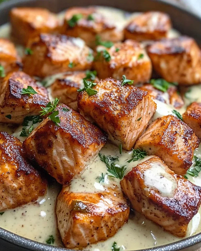 Air Fryer Salmon Bites with Garlic Cream Sauce