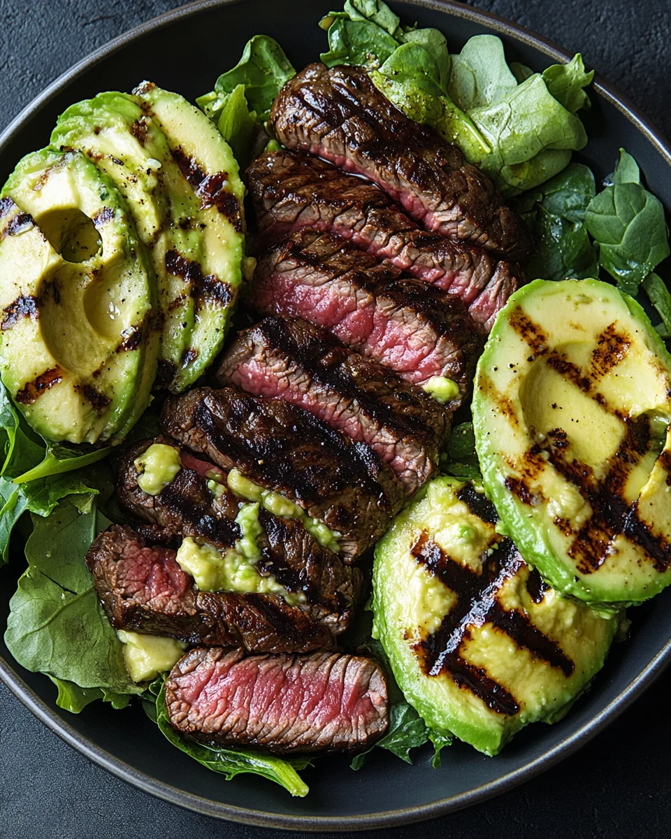 Grilled Avocado Steak Salad with Lime Dressing