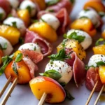 Mozzarella, Prosciutto, and Pickled Peach Appetizer Skewers