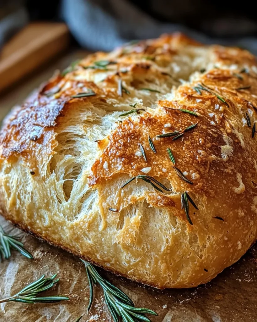 Rustic No Knead Rosemary Garlic Bread