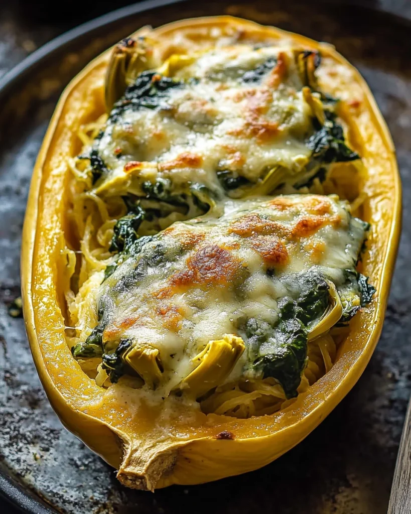 Spinach and Artichoke Stuffed Spaghetti Squash